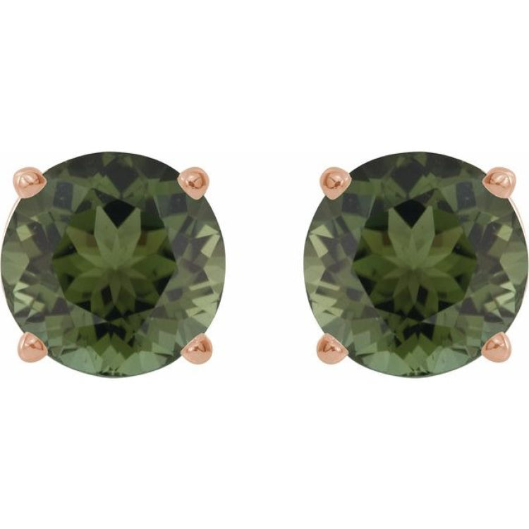 14K Rose 6 mm Natural Green Tourmaline Stud Earrings