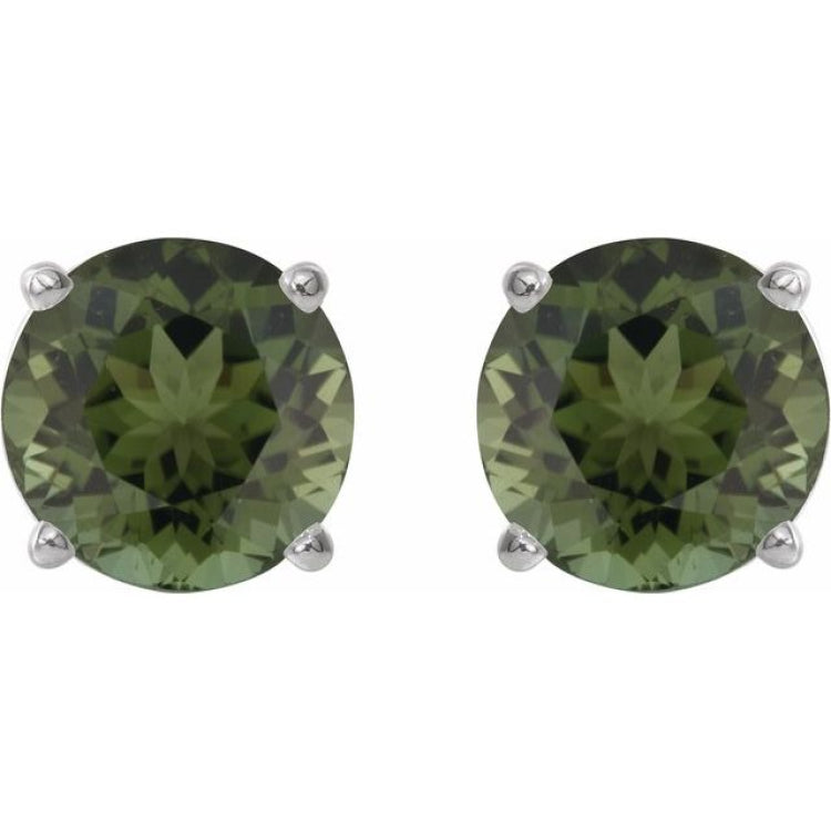 14K White 6 mm Natural Green Tourmaline Stud Earrings