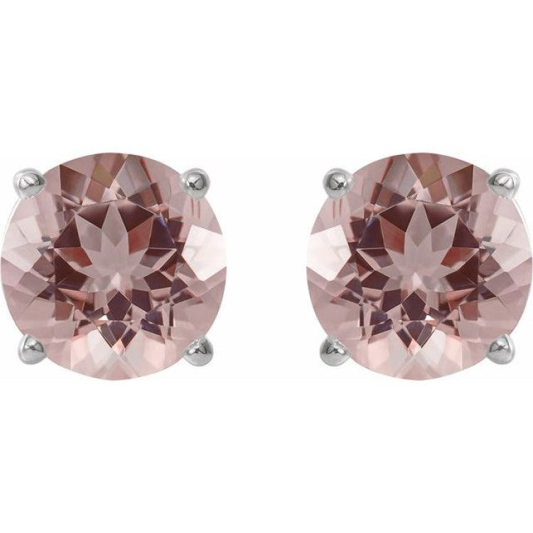 14K White 6 mm Natural Pink Morganite Stud Earrings
