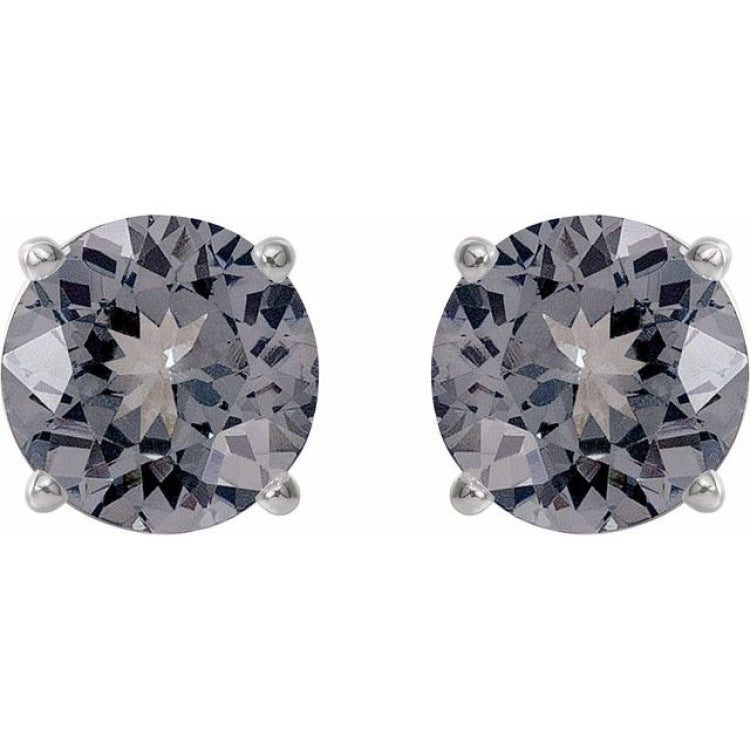 Platinum 6 mm Natural Gray Spinel Earrings