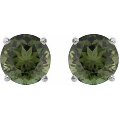 Platinum 6 mm Natural Green Tourmaline Stud Earrings