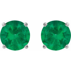 Sterling Silver 6 mm Lab-Grown Emerald Stud Earrings