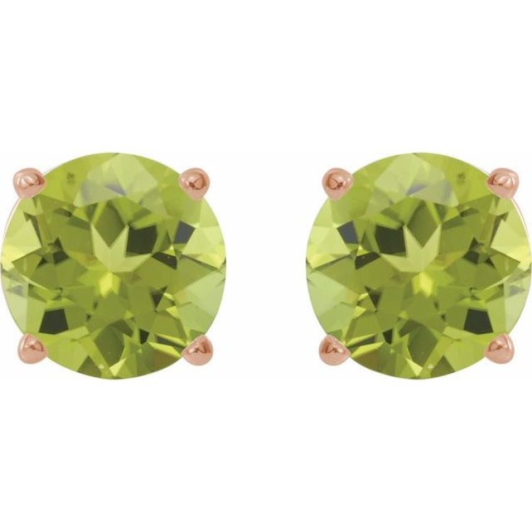 14K Rose 7 mm Natural Peridot Stud Earrings