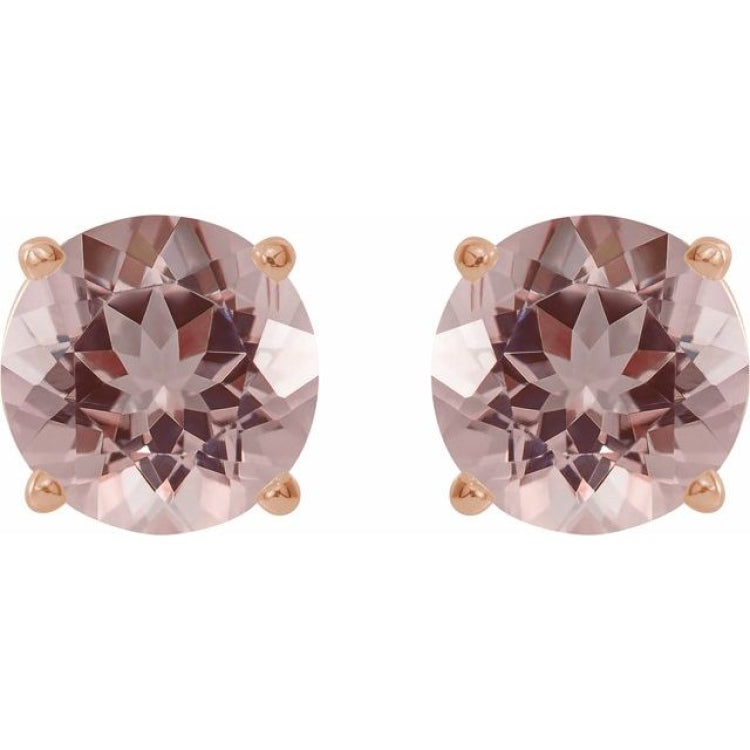 14K Rose 7 mm Natural Pink Morganite Stud Earrings