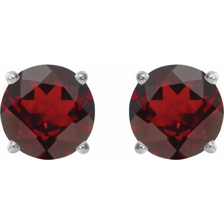 14K White 7 mm Natural Mozambique Garnet Stud Earrings