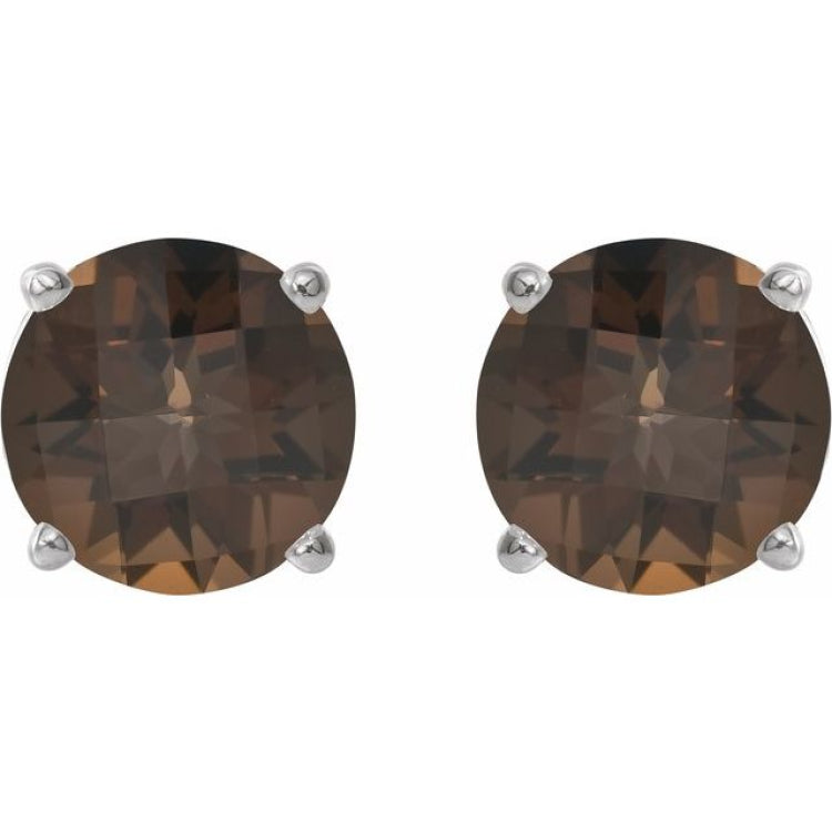 14K White 7 mm Natural Smoky Quartz Stud Earrings