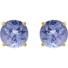 14K Yellow 7 mm Natural Tanzanite Stud Earrings