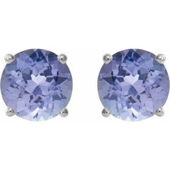 Sterling Silver 7 mm Natural Tanzanite Earrings