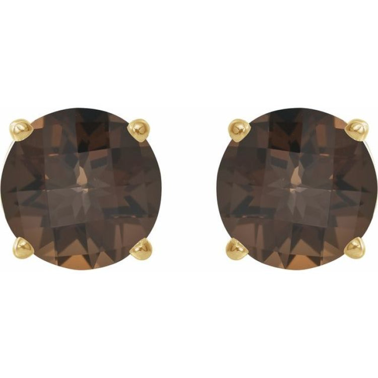 14K Yellow 8 mm Natural Smoky Quartz Stud Earrings