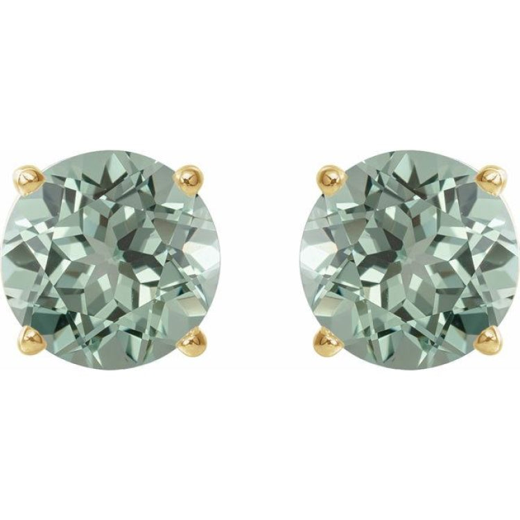 14K Yellow 8 mm Lab-Grown Green Sapphire Stud Earrings