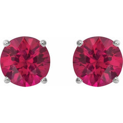 Platinum 8 mm Lab-Grown Ruby Earrings