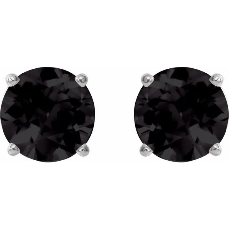 Platinum 8 mm Natural Black Onyx Stud Earrings