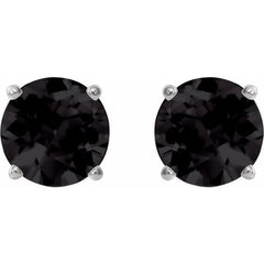 Platinum 8 mm Natural Black Onyx Stud Earrings