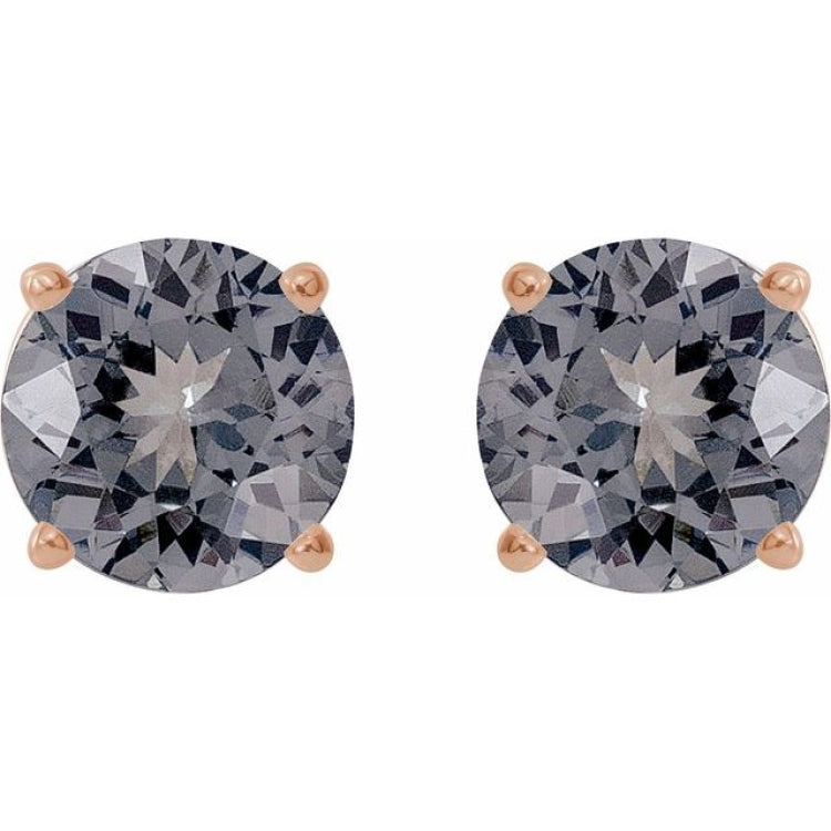 14K Rose 6 mm Natural Gray Spinel Stud Earrings