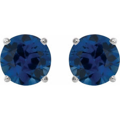 14K White 6 mm Lab-Grown Blue Sapphire Stud Earrings