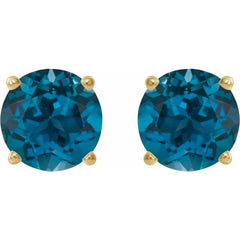 14K Yellow 6 mm Natural London Blue Topaz Stud Earrings