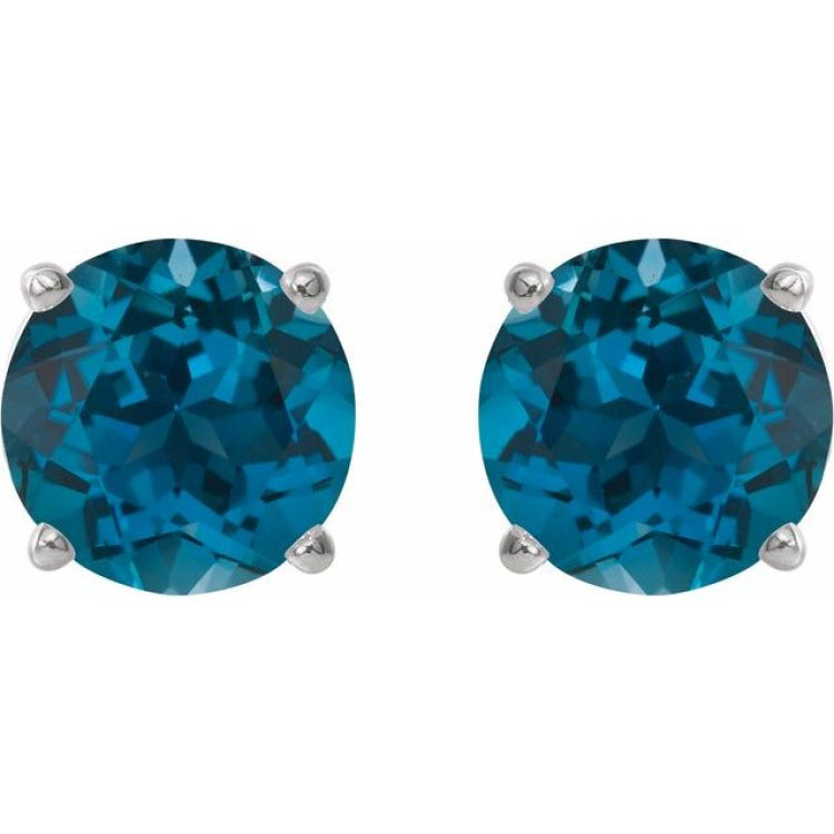 Sterling Silver 6 mm Natural London Blue Topaz Stud Earrings