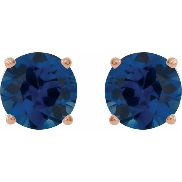 14K Rose 7 mm Lab-Grown Blue Sapphire Stud Earrings