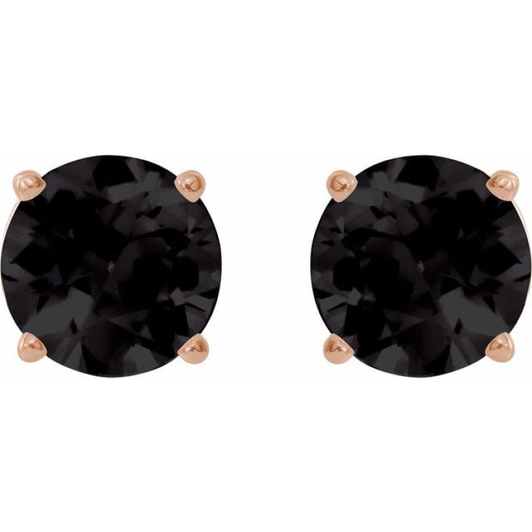 14K Rose 7 mm Natural Black Onyx Stud Earrings