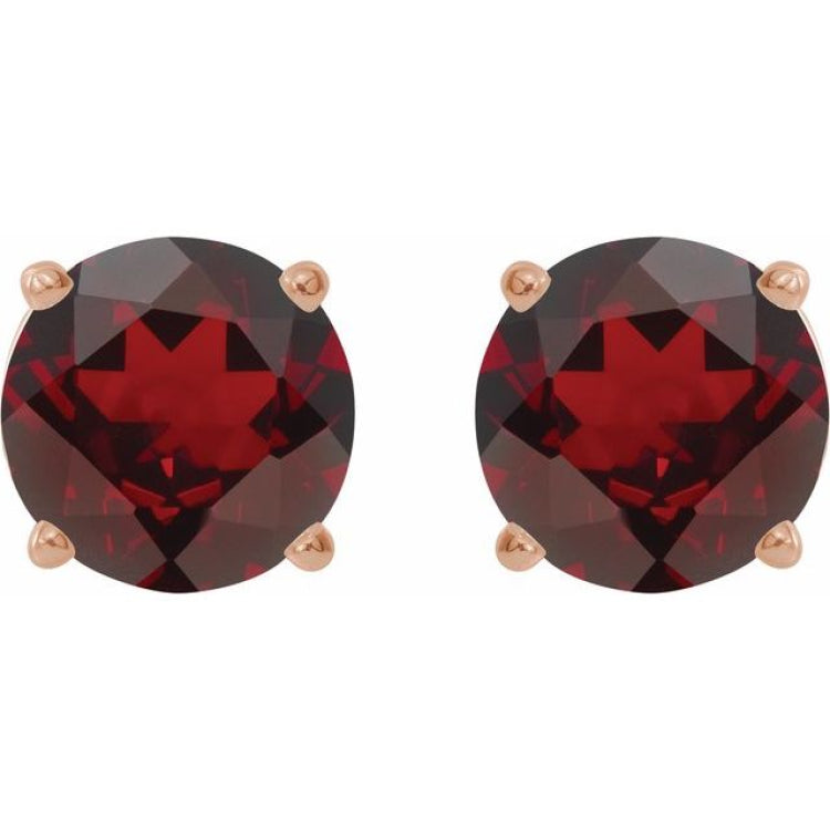 14K Rose 7 mm Natural Mozambique Garnet Stud Earrings