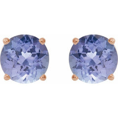 14K Rose 7 mm Natural Tanzanite Stud Earrings