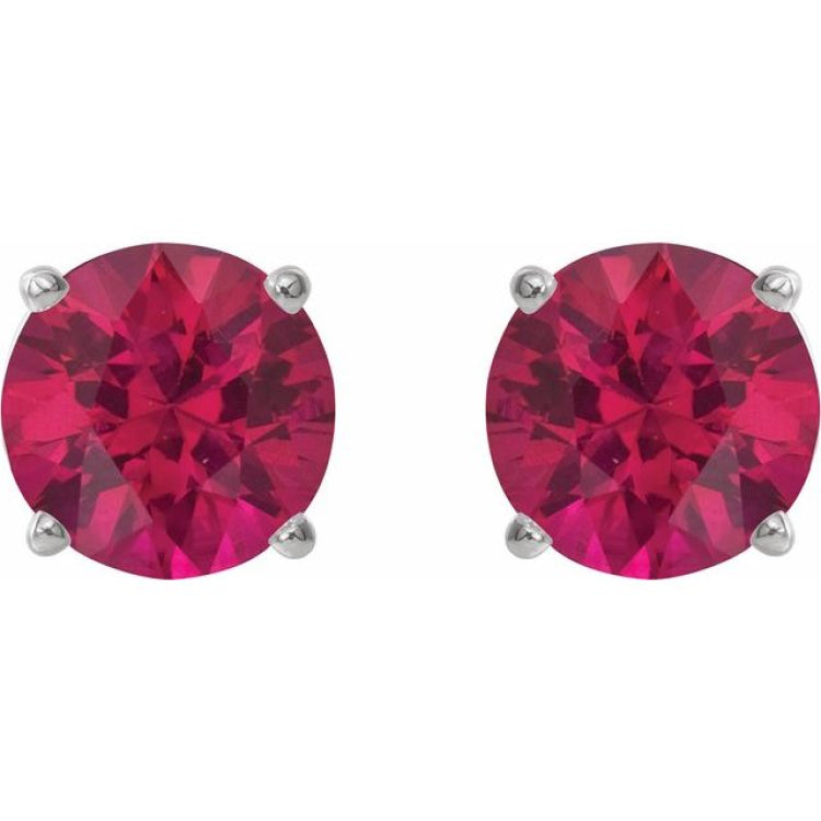 14K White 7 mm Lab-Grown Ruby Stud Earrings