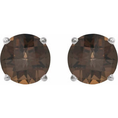 Platinum 7 mm Natural Smoky Quartz Stud Earrings