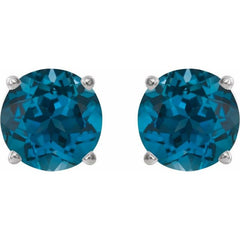 Platinum 8 mm Natural London Blue Topaz Stud Earrings