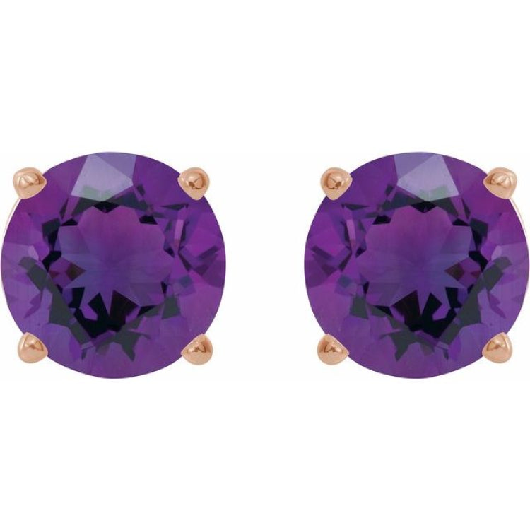 14K Rose 7 mm Natural Amethyst Stud Earrings