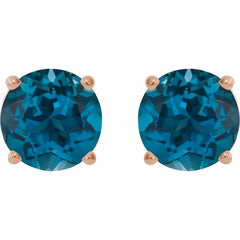 14K Rose 7 mm Natural London Blue Topaz Stud Earrings