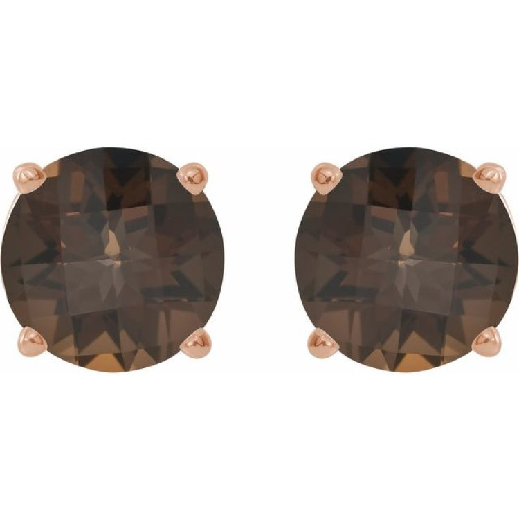 14K Rose 7 mm Natural Smoky Quartz Stud Earrings