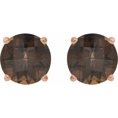 14K Rose 7 mm Natural Smoky Quartz Stud Earrings