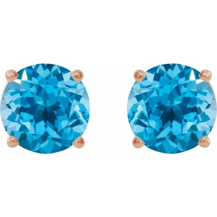 14K Rose 7 mm Natural Swiss Blue Topaz Stud Earrings