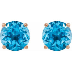 14K Rose 7 mm Natural Swiss Blue Topaz Stud Earrings