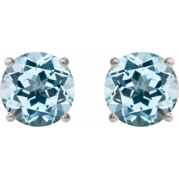 14K White 7 mm Natural Sky Blue Topaz Stud Earrings