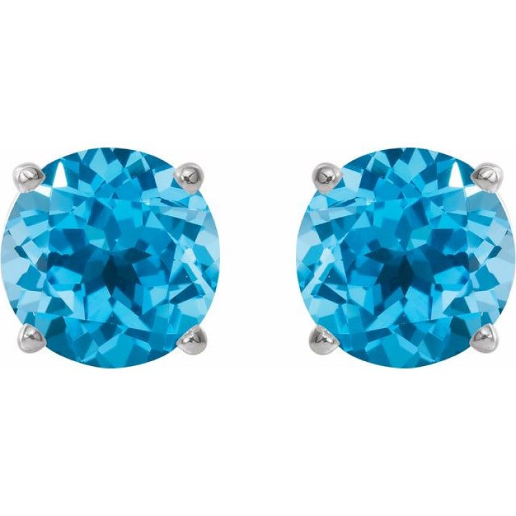 14K White Gold 7 mm Natural Swiss Blue Topaz Earrings