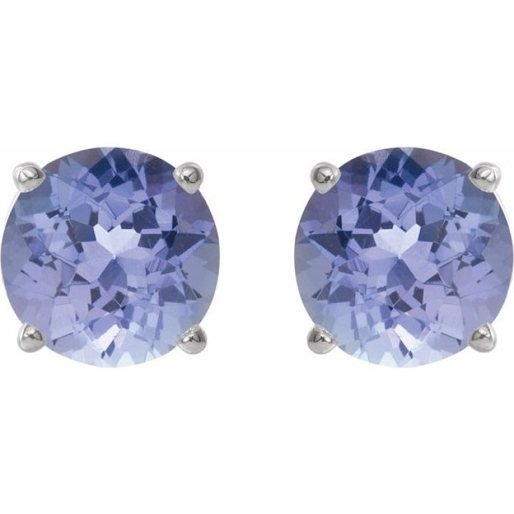 14K White 7 mm Natural Tanzanite Stud Earrings