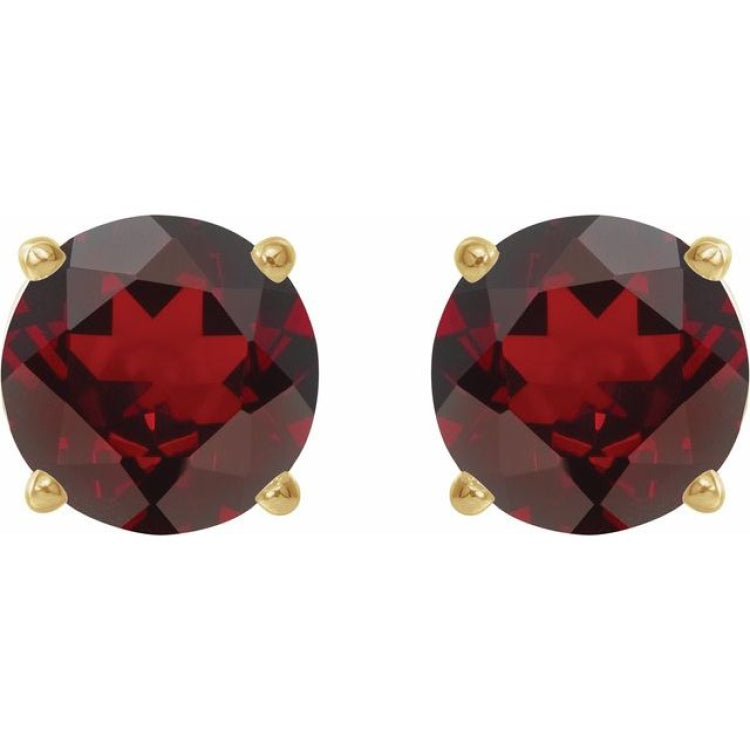 14K Yellow 7 mm Natural Mozambique Garnet Stud Earrings