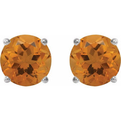 Platinum 7 mm Natural Citrine Stud Earrings