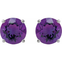 14K White Gold 8 mm Natural Amethyst Earrings