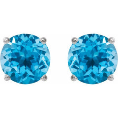 14K White 8 mm Natural Swiss Blue Topaz Stud Earrings