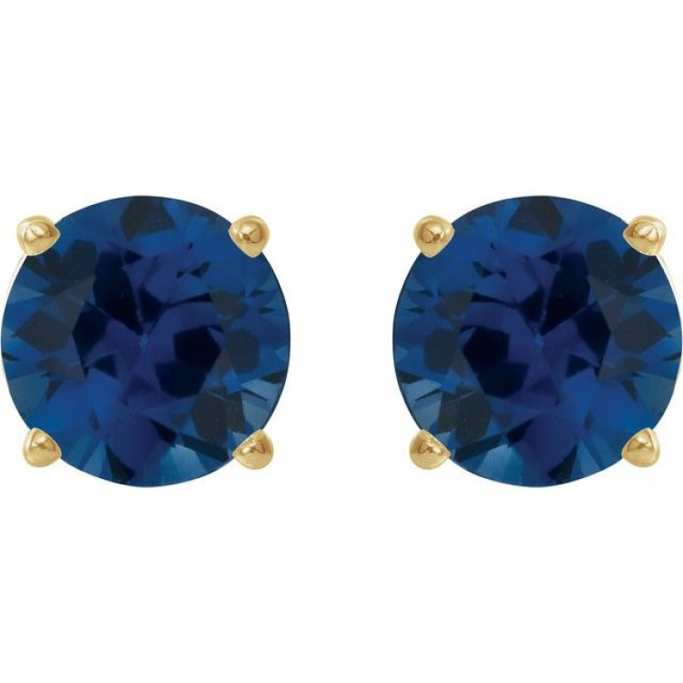 14K Yellow 8 mm Lab-Grown Blue Sapphire Stud Earrings