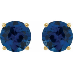 14K Yellow 8 mm Lab-Grown Blue Sapphire Stud Earrings