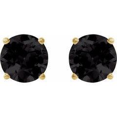 14K Yellow Gold 8 mm Natural Black Onyx Earrings