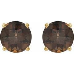 14K Yellow 8 mm Natural Smoky Quartz Stud Earrings