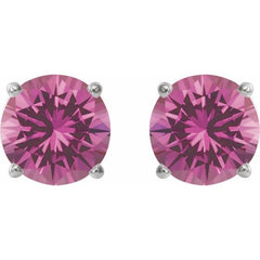 Platinum 8 mm Lab-Grown Pink Sapphire Stud Earrings