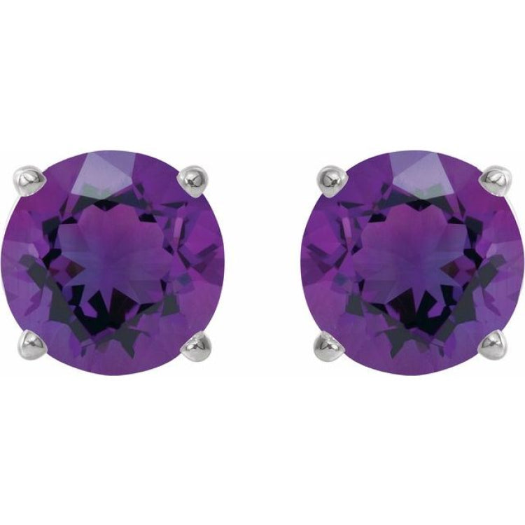 Sterling Silver 8 mm Natural Amethyst Stud Earrings
