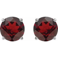 Sterling Silver 8 mm Natural Mozambique Garnet Stud Earrings