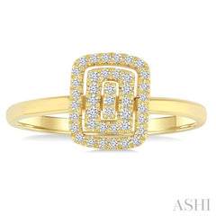 1/6 Ctw Double Halo Emerald Shape Petite Round Cut Diamond Fashion Ring in 10K Yellow Gold