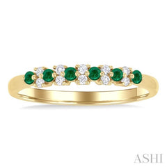 1.9 MM Emerald and 1/10 Ctw Round Cut Diamond Precious Band in 14K Yellow Gold